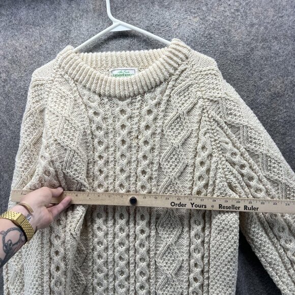 Irish Traditional Sweater Mens Large Cream Aran Cable Knit 100% Wool Ireland - Picture 4 of 10